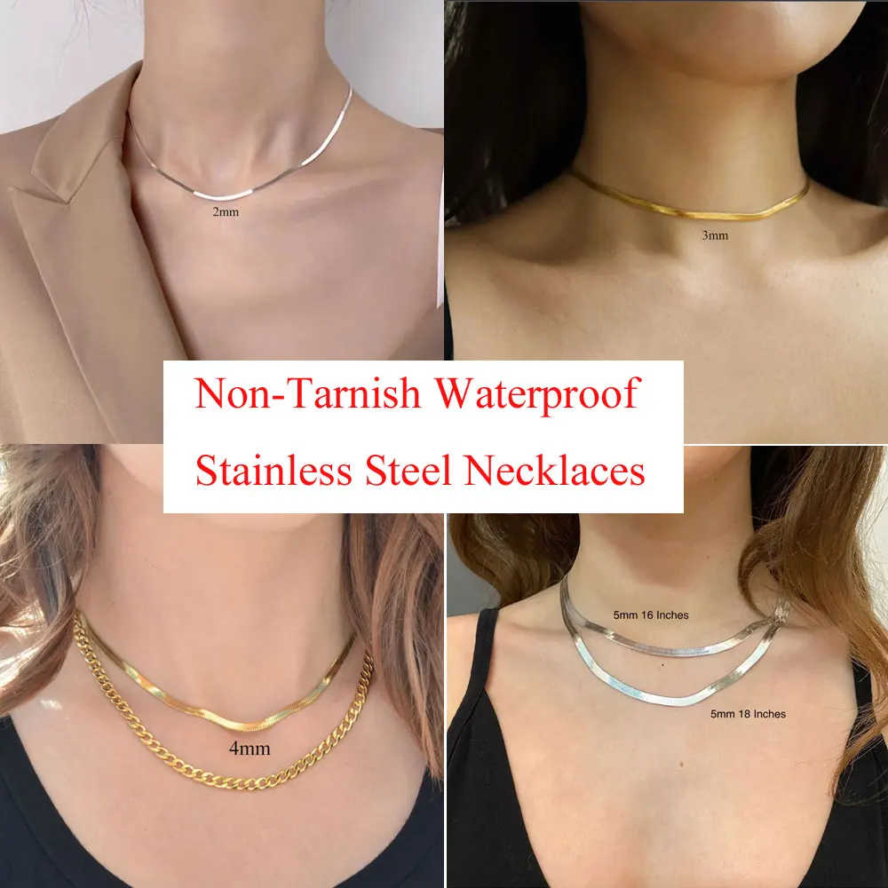 Classic Stainless Steel Gold Color Basic Chain for Women Necklace Flat  Snake Miami Curb Twist Rope Style for Layered Women Neck - AliExpress