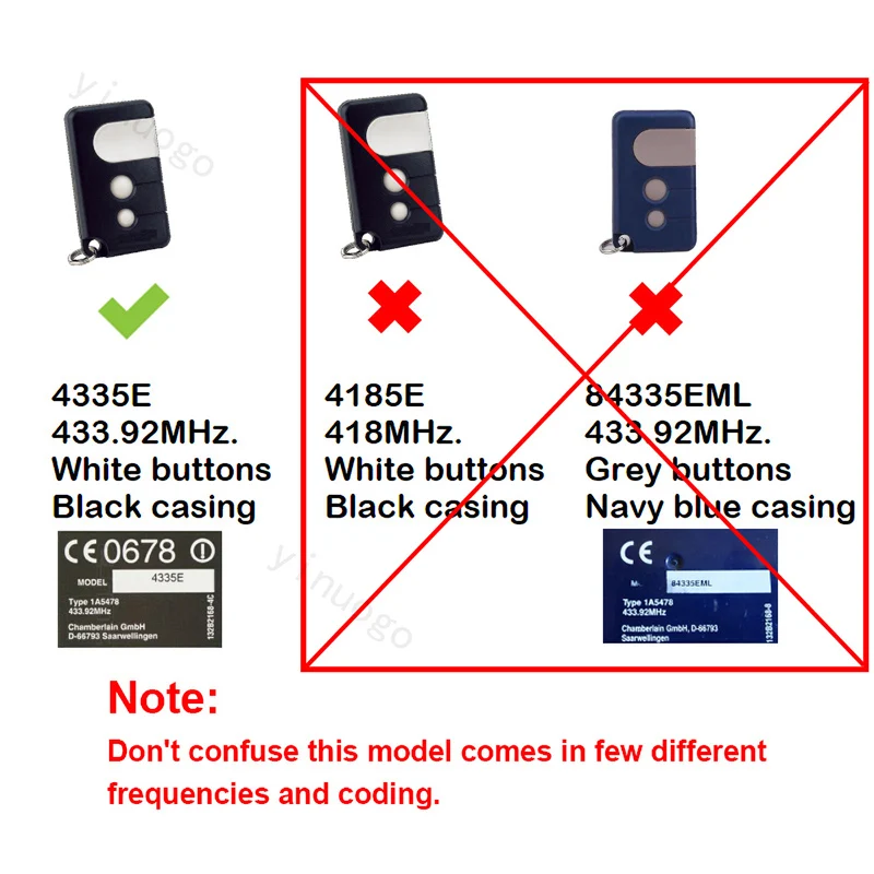 For LiftMaster CHAMBERLAIN 4335E 4333E 4332E 4330E 4330EML 4332EML 4333EML 4335EML Garage Door Remote Control 433.92MHz Opener 2