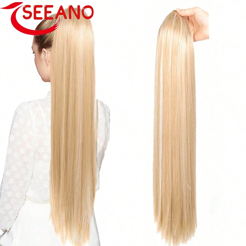 

SEEANO Synthetic Ponytail Extensions Clip in Synthetic Drawstring Ponytail Long 26Inch Straight Pony Tail Women Hairpiece
