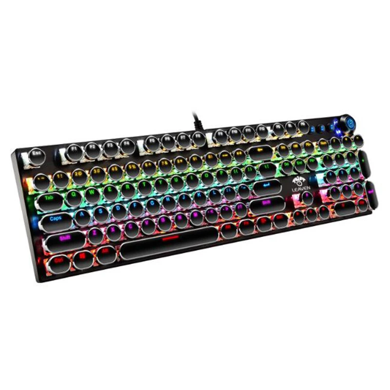

104 Keys RGB Backlit Retro Multimedia Knob Green Shaft Punk Esports Mechanical Wired Gaming Keyboard