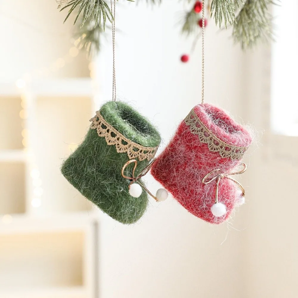 Mini Knitted Red White Fabric Christmas Boot Ornament