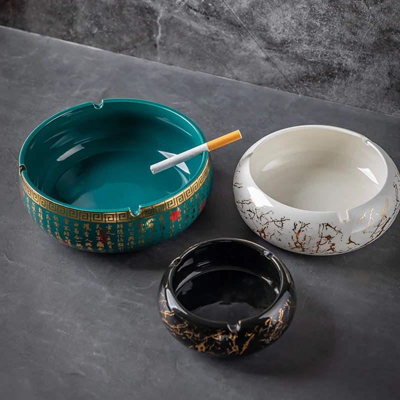 Ceramic Ashtray Marble Pattern Ceramic Ashtray with Cover Anti-fly Ash Sealed Ashtray Round Storage Ornaments Home Living Room Decoration Modern ceramic ashtray