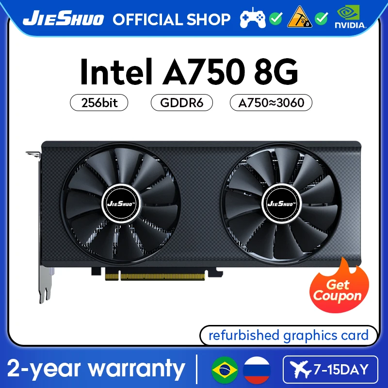 

JIESHUO LNTEL A750 8GB video graphics card GDDR6 GPU 256BIT PCI-E4.0 a750 8g adapted to computer desktop games Office KAS RVN CF