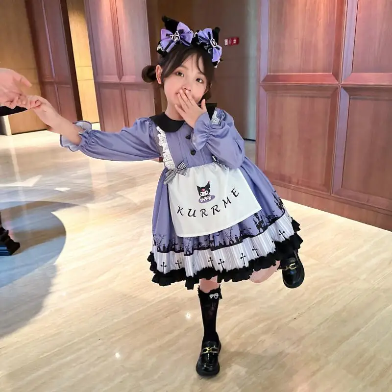 

Kawaii Sanrioed Kuromi Cute Cartoon Spring and Autumn Purple Sweet Girl Lolita Dress Halloween New Year Dress Tutu