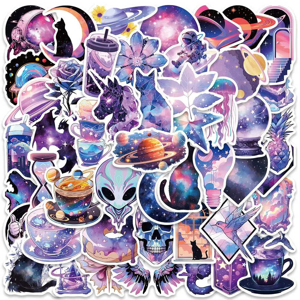 

50pcs Ins Style Fancy Cartoon Purple Starry Sky Aesthetic Stickers Waterproof Graffiti For Laptop Guitar Luggage Vinyl Decals