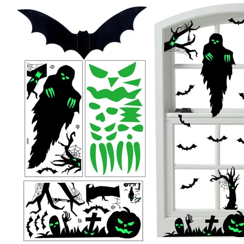 

Luminous Halloween Stickers Fluorescent Scary Decals With Halloween Theme Room Ornamental Sticker With Glow For Ceilings Walls