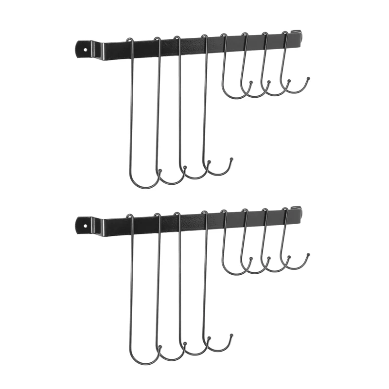 Promotion! 2X Coffee Mug Rack Wall Mounted Cup Holder With Flexible Hooks For Mugs Teacups Kitchen Utensils(16 Inch/Black |