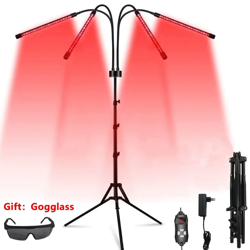 4/5 Heads Red Light Lamp with Stand and Timer for Relaxing Body Promotes Blood Circulation Relieves Fatigue and Face Skin Care