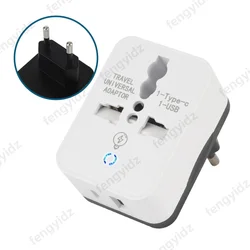 Universal Travel Adapter with USB Type - C Port - Power Charger and Outlet Converter (White EU Plug)