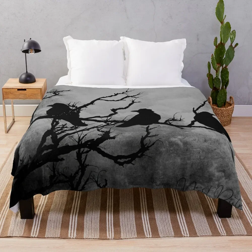 

Crows Birds on Branch Yellow Stormy Sky Gothic Art A526 Throw Blanket Designers Soft Beds Beautifuls for babies Blankets