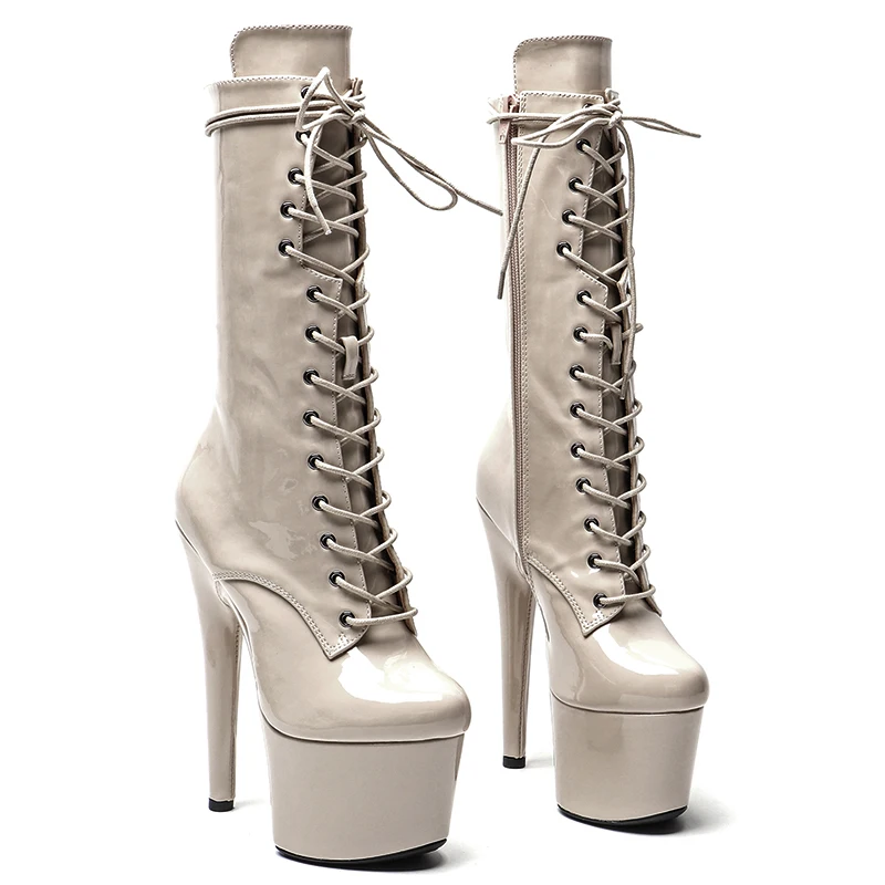 Leecabe  17CM/7inches Patent PU  material High Heel platform Pole Dance boot