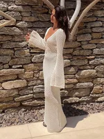 Sexy Women White Long Knit Sleeve Bikini Fashion Cover-Up 4