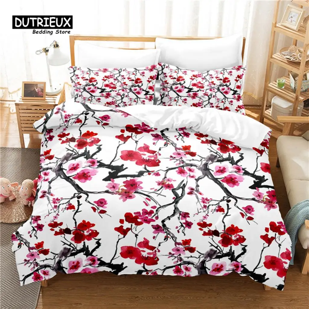 

Floral Bedding Set, Red Flower Duvet Cover, 3D Bedding, Digital Printing, Queen Size, Fashion Design