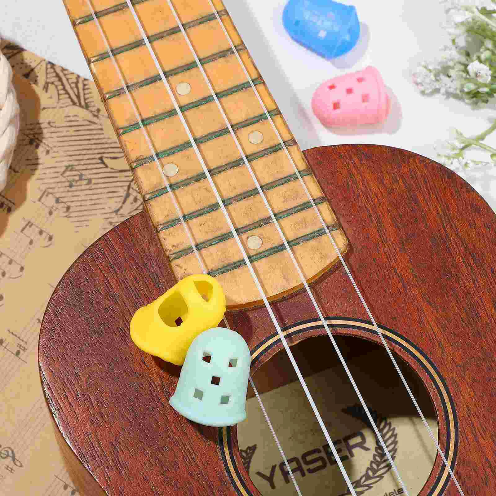 Finger Pain Relief Cots Fingertip Protection Cap Silicone Sleeve Protector Playing Guitar Silica Gel Thumb Pick Kalimba 16 Pcs musical instrument,kalimba guide