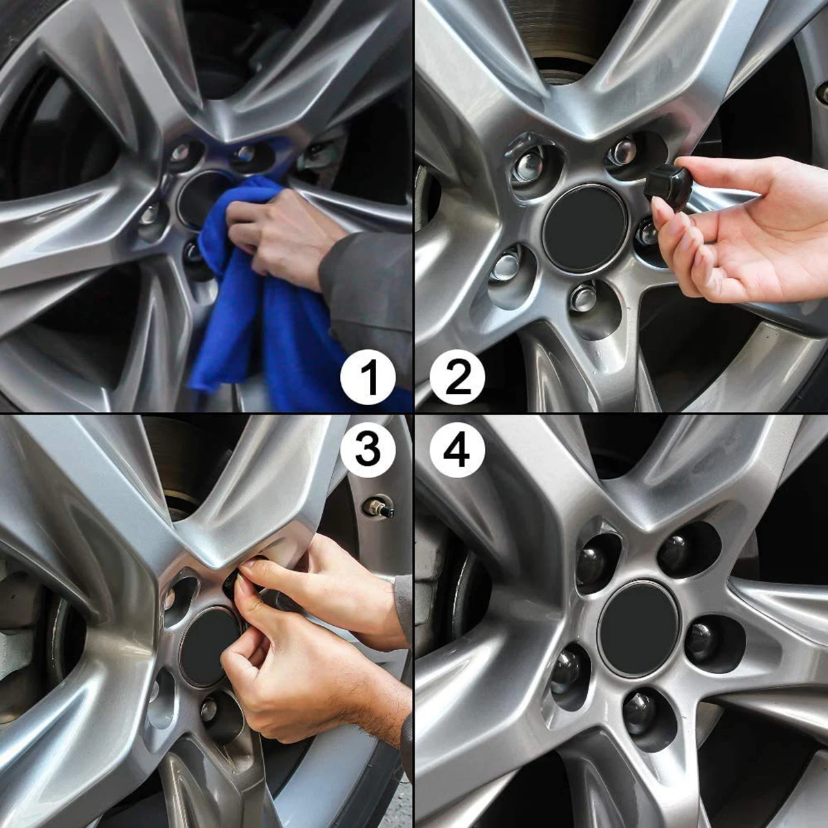 Set of 20 Black Hexagon Anti-Rust Wheel Lug Nut Covers – Durable Dust Protection