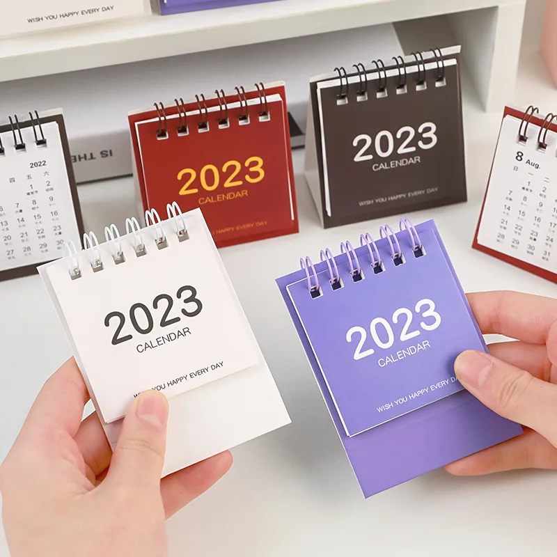 2023 New Simple Solid Color Mini Table Calendar Desktop Paper Calendar Dual  Daily Scheduler Planner Yearly Agenda Wholesale