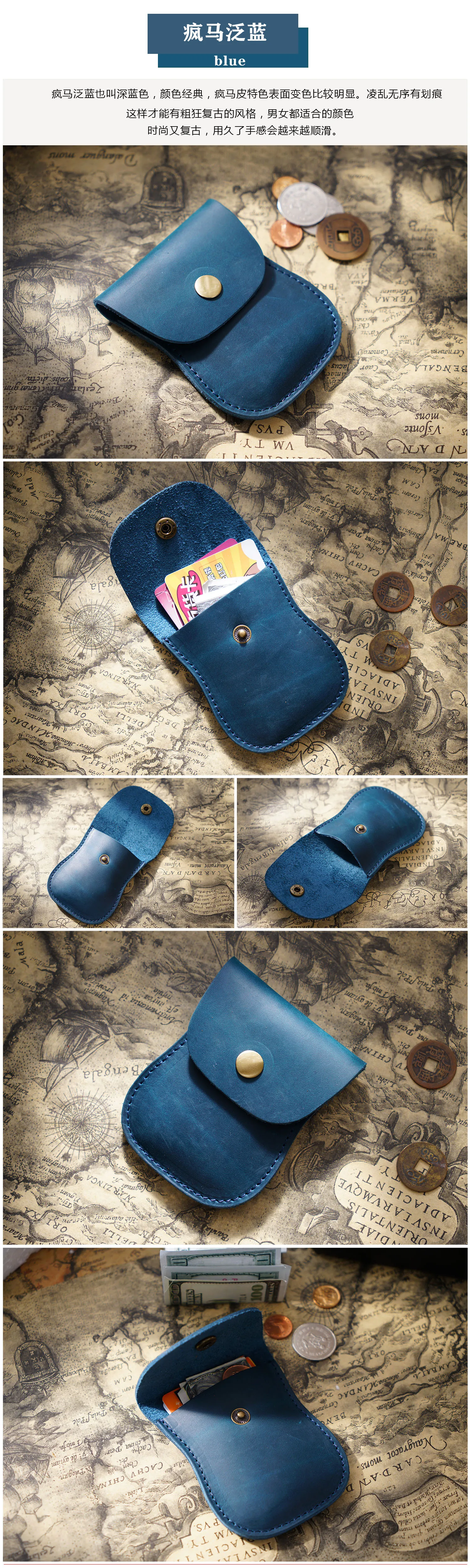 Vintage-Geldbörse aus Leder mit Kartenhalter für Damen und Herren, handgefertigtes Crazy Horse-Rindsleder, minimalistisches RFID-blockierendes Münzfach, Retro Br – Detail 5