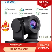 Feelworld usb10x ptz câmera de vídeo conferência com zoom óptico 10x usb 2.0 hd completo 1080p transmissão ao vivo apoio skype msn lync