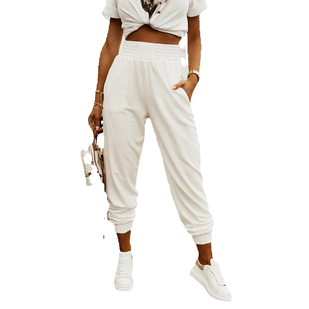 

Shi Ying Summer New High Waist Jogging Pants Women's Solid Simple Casual Crop 7711524