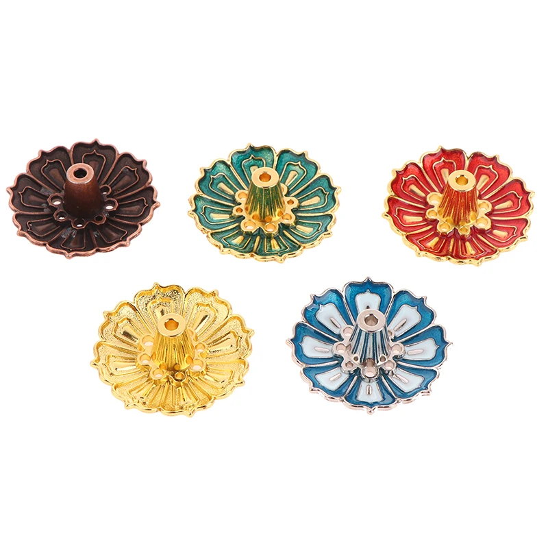 Incense Holder Lotus Alloy Incense Burner Stick Holder Home Buddhism Line Incense Plate Sandalwood Coil Base Delicate Temples Home Decor 1Pc