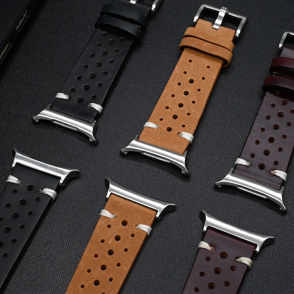 Luxury Genuine Leather Breathable Watch Strap with Curved End Bracelet