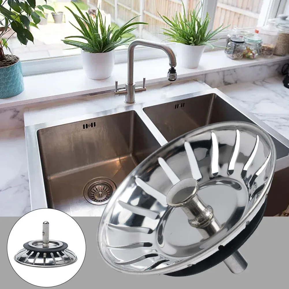 Stainless Steel Kitchen Sink Strainer Waste Drain Plug 80mm Basin Drain Stopper Bathroom Sealing Sink Floor Replace