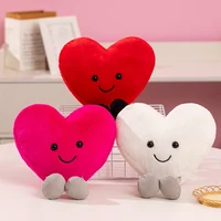 Heart Pillow Smiling Face with Legs Red Pink White Colors Say Love Small Cushion Home Decor Present 1