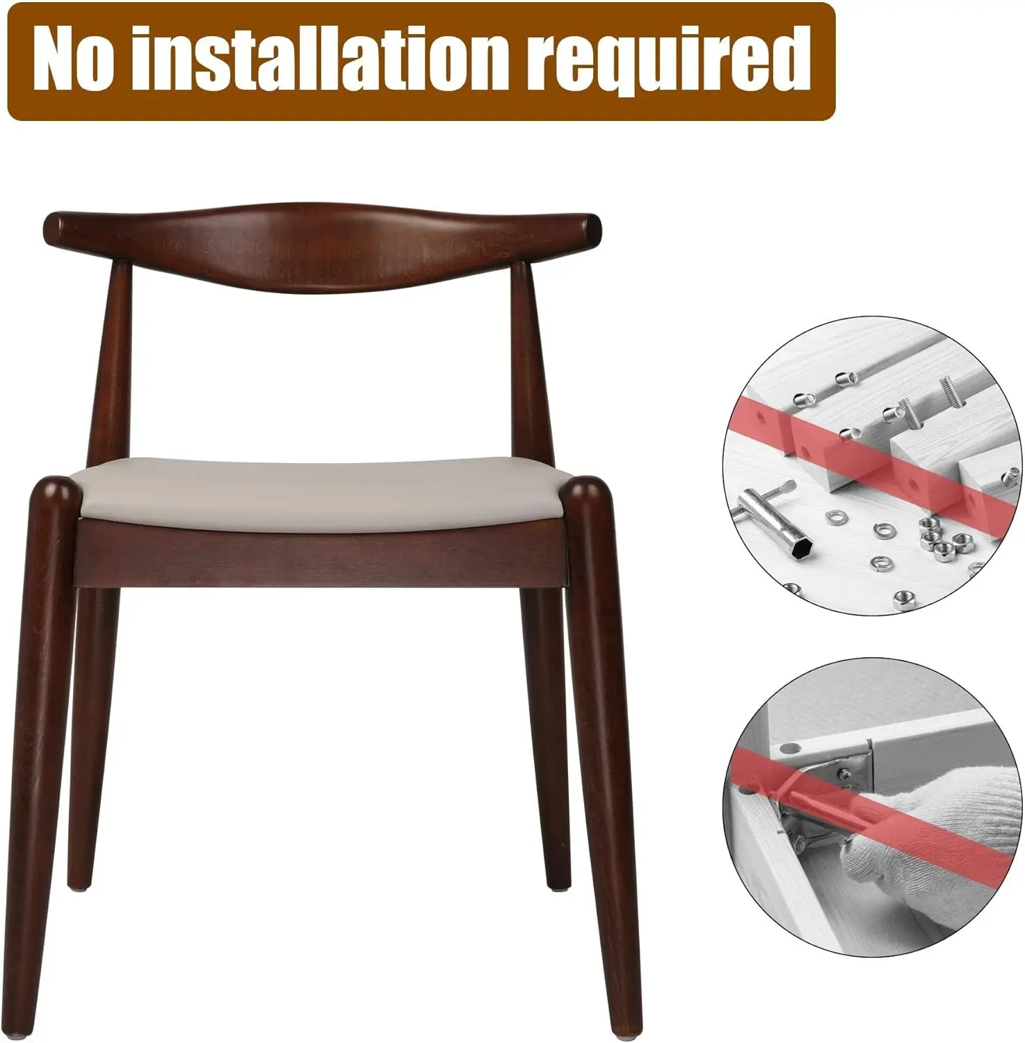 Mid Century Dining Room Chairs Set of 2, Modern Kitchen Chairs with Solid Wood Indoor Classic Wishbone with S