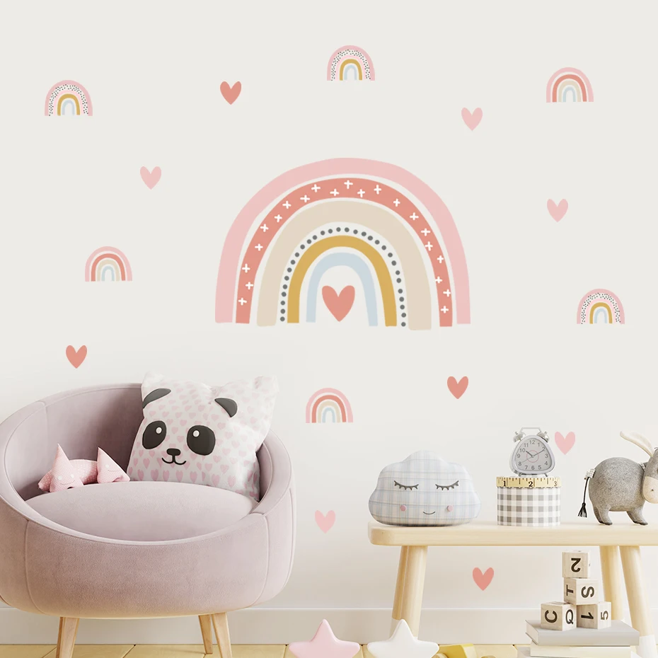 Boho Pink Sweet Rainbow Hearts Wall Decals Nursery Girls Boys Bedroom Decor Art Sticker Mural Posters Baby Room Home Decoration wall stickers,self adhesive stickers,vinyl stickers,self adhesive wall stickers,vinyl wall stickers,chalkboard stickers,chalkboard wall stickers