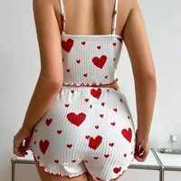 Ensemble pyjama pour femmes, vêtements de nuit, 2 pièces, débardeurs courts et Shorts S M L, blanc, ventilation, doux, décontracté, impression d'amour 2