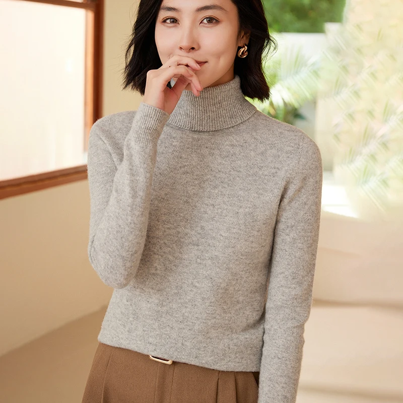 100% Merino Wool Women's Turtleneck Sweater Knit Women's Pullover Sweater 2023 Fall/Winter New Women's Warm Solid Sweater 6