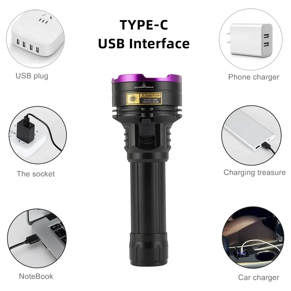 Convoy Power UV Flashlight 365nm /395nm30W Ultraviolet Rechargeable Torch Light by 21700 Battery for Scorpion Money Pets Stain