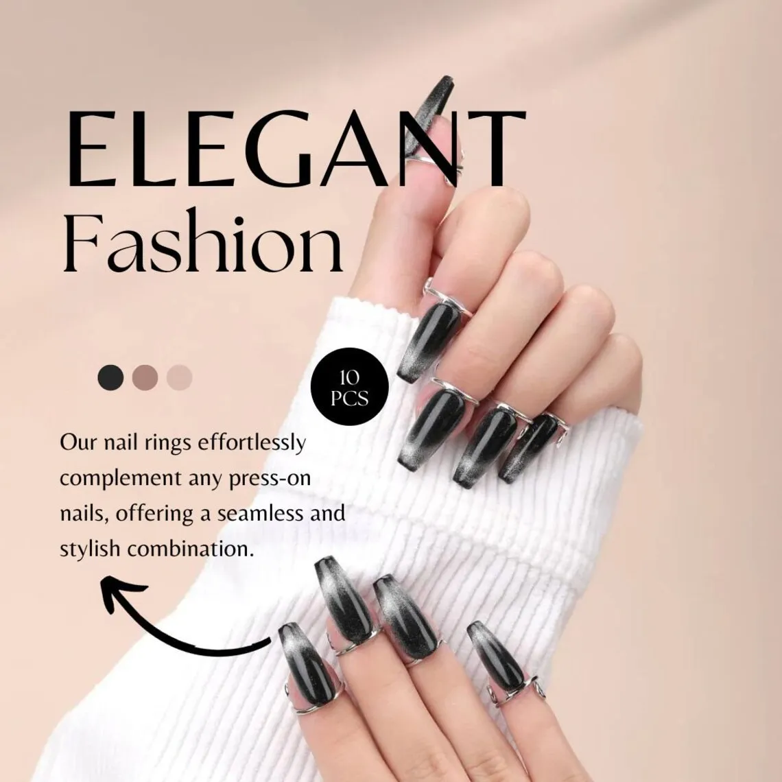 10x Fingernail Rings Halal Nail Rings Set Non Tarnish,Removable,Girl,Size Adjustable for Press on Nails Daily Wear No Glue 3