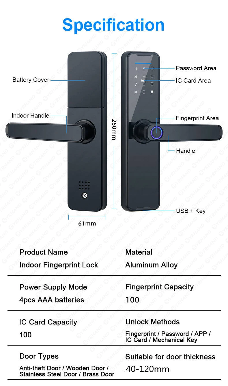 K7 fechadura eletronico digital Biometric Black Smart Lock Tuya App Remote Unloc
