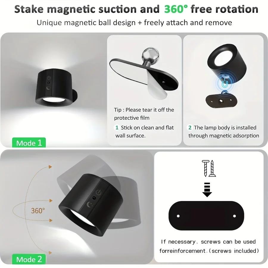 LED Wall Lamp Modern Magnetic Touch Rechargeable 360&deg; Rotation Wireless Remote Control Spotlight For Bedroom Living room decor