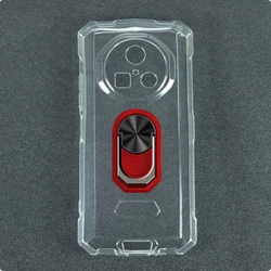 Enhanced Silicone Phone Case with Back Finger Ring and Bracket for Doogee Fire 5 Pro (Transparent C Red)