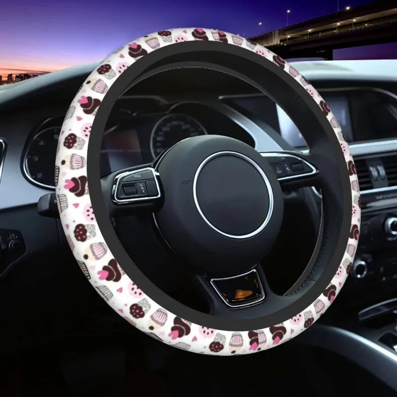 

38cm Car Steering Wheel Cover Cute Cakes Universal Food Dessert Car-styling Elastische Car Accessories