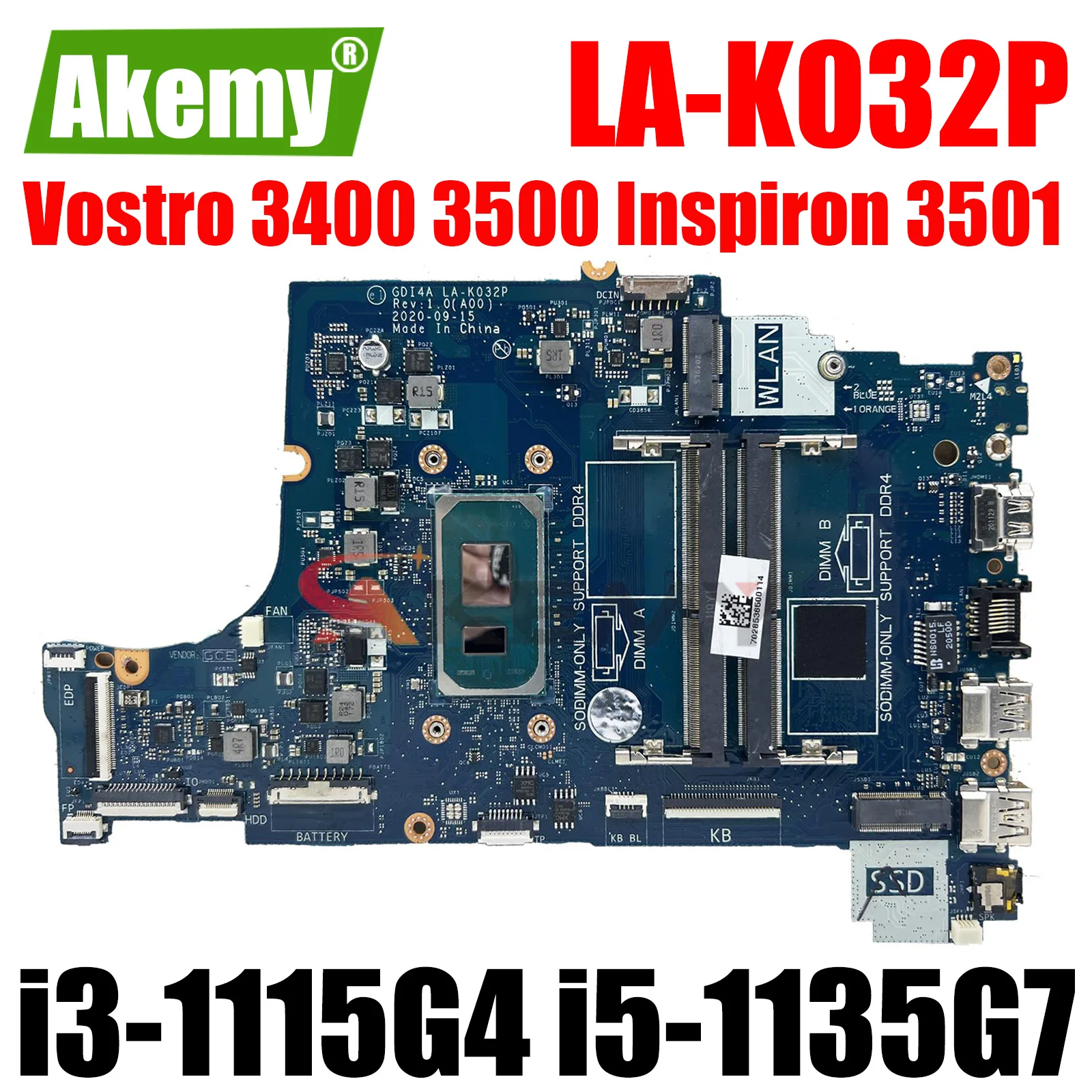 

LA-K032P With i3-1115G4 i5-1135G7 CPU Laptop Motherboard For Dell Vostro 3400 3500 Inspiron 3501 Notebook Mainboard Tested OK