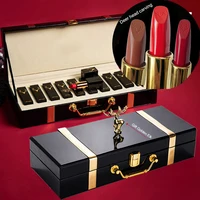Christmas Lipstick Set Wooden Box Lip Gloss Collection Not Easy to Fade Moisturizing Nude Makeup Kit Birthday Gift 10 Pcs 1