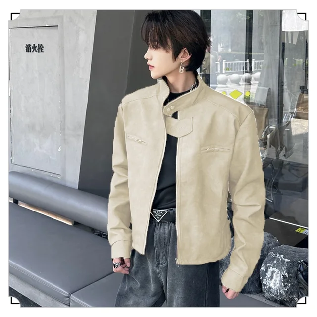 Motorcycle Jacket Maillard Men Model Shoulder Pad Jacket Men Handsome Retro Brown Motorcycle Short Pu Leather Flight Jacket Gift