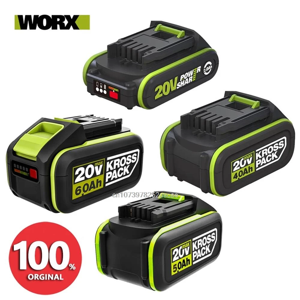 100% Orginal WORX Green battery 20V 2.0 4.0 5.0 6.0 Ah Li-ion Battery ...