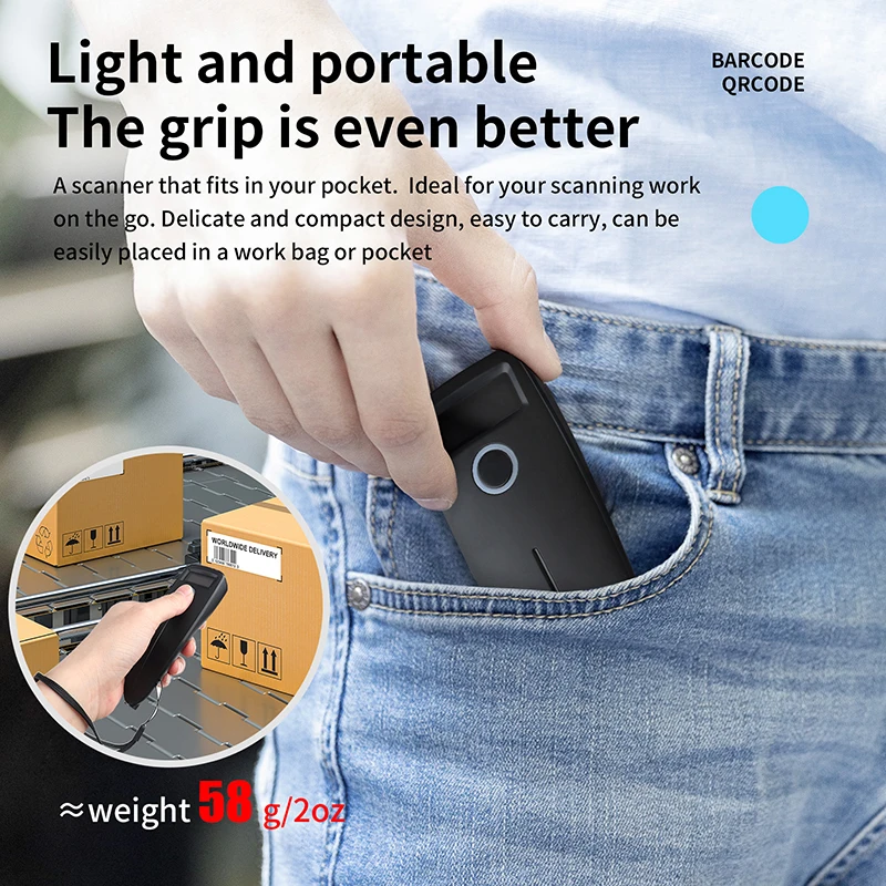 2.4G Bluetooth 1D/2D Barcode Scanner Compact&Portable QR Bar Code Readerr Handheld Warehouse Management Fast Recognition