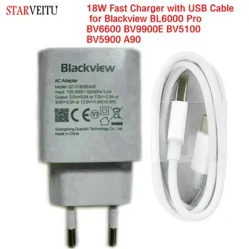 Power Adapter for Blackview, EU Travel Charger Plug, Type C USB Cable, BL6000 Pro, BV6600, BV9900E, BV5100, BV5900, A90, 18W