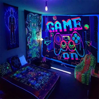 Tapisserie fluorescente de fête de jeu, tapisserie à lumière noire ultraviolette, décoration murale suspendue pour chambre, dortoir, maison, 1 pièce 1