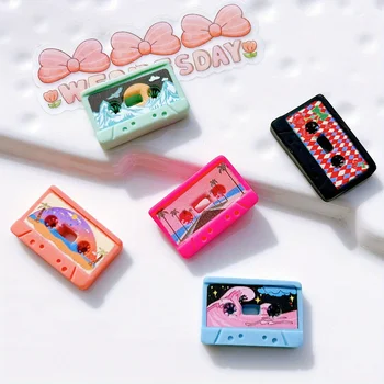 Magneti per frigorifero con nastro a cassetta retrò da 5 pezzi - Decorazioni da cucina in resina vintage con disegni da spiaggia, floreali, notte stellata e surf 1