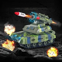 Rc Tank Smoking Shoot Bullet Electronic Remote Control Car Move By Apron Wheel Rocket Sled Toy With LED Flame Sound Kids Gift 2