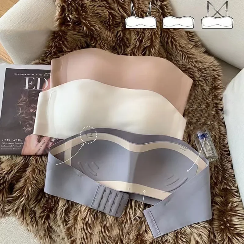 Women Tube Strapless Bra Chest Wrap Bandeau Seamless Breathable Underwear Tops Non Slip Invisible Bralette Push Up Women's Bra 3