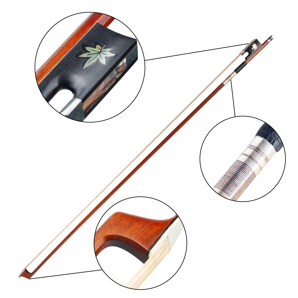 2pcs/1lot Master Level 4/4 Size Pernambuco Bow AA Grade White Mongolia Horsehair Ebony/Ox Horn/Abalone Shell Frog Well Balance