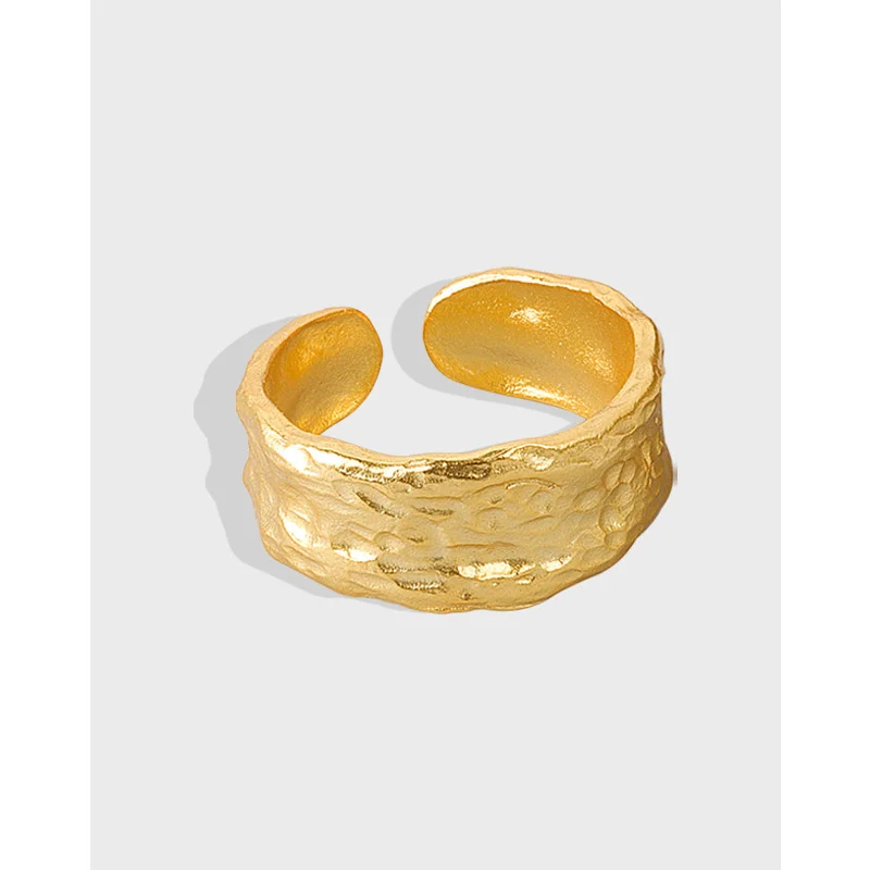 

A Korean S925 Sterling Silver irregular concave convex gold silver tin foil paper pattern versatile opening ring female