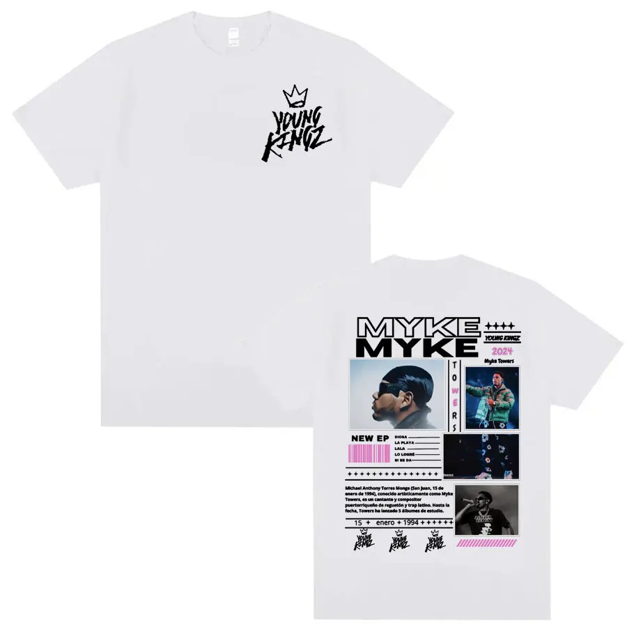 Rapper Myke Towers Young Kingz Album Graphics T Shirts Men Women Fashion Vintage Hip Hop T-shirt Casual Cotton Oversized T Shirt 4